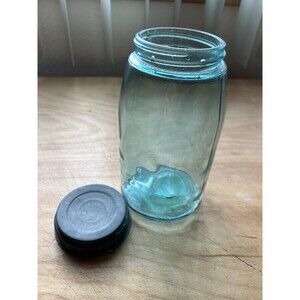 Antique Ball Mason Blue Green Glass Zinc Lid Bubbles Light Mold